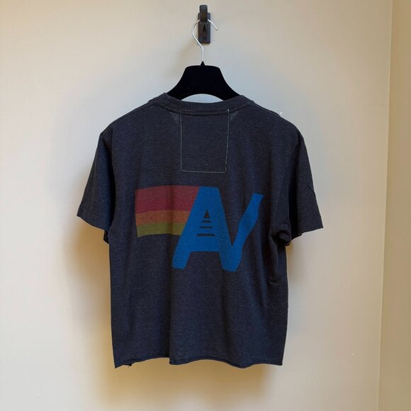 Aviator Nation Bolt & Logo Fade Boyfriend Tee Dark Grey Pink Purple M NWOT - Picture 3 of 7